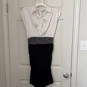 New York & Company Black & White Ruched Dress